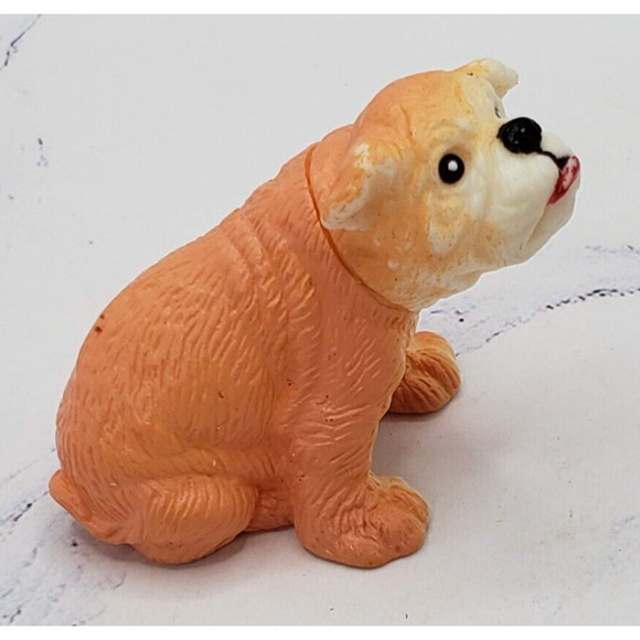 English Bulldog Brown and White Vintage 3 Inch Plastic Toy Figure - Picture 2 of 8